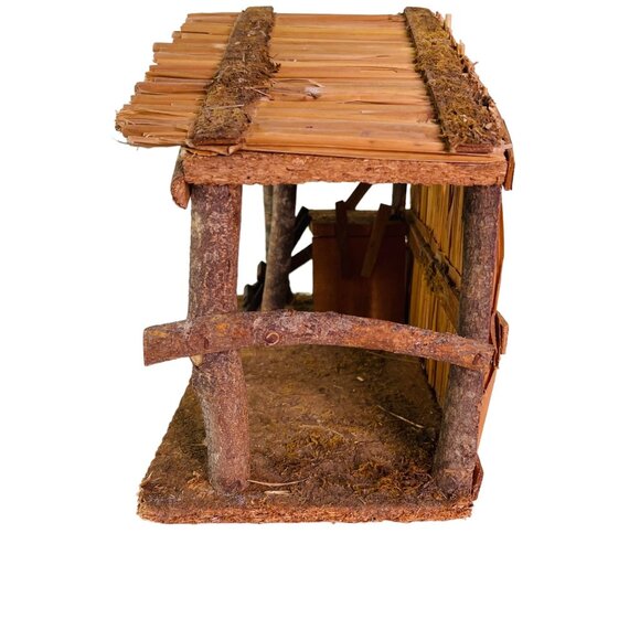 Vintage Nativity Set Wood Manger Stable 10 Hand Painted Bisque Ceramic Figurines - Picture 8 of 9